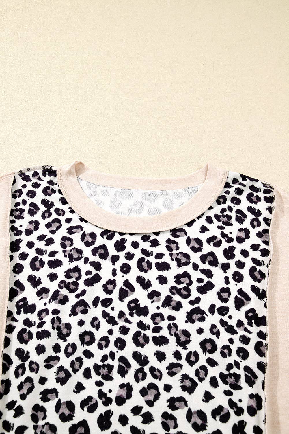 Gray Plus Size Leopard Colorblock Patchwork Reverse Stitch Top for wholesale on Faire2
