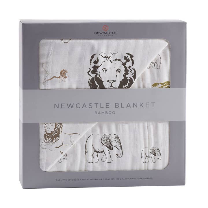 Hear Me Roar Lion and Rhinos and Elephants Newcastle Blanket for wholesale by Newcastle Classics