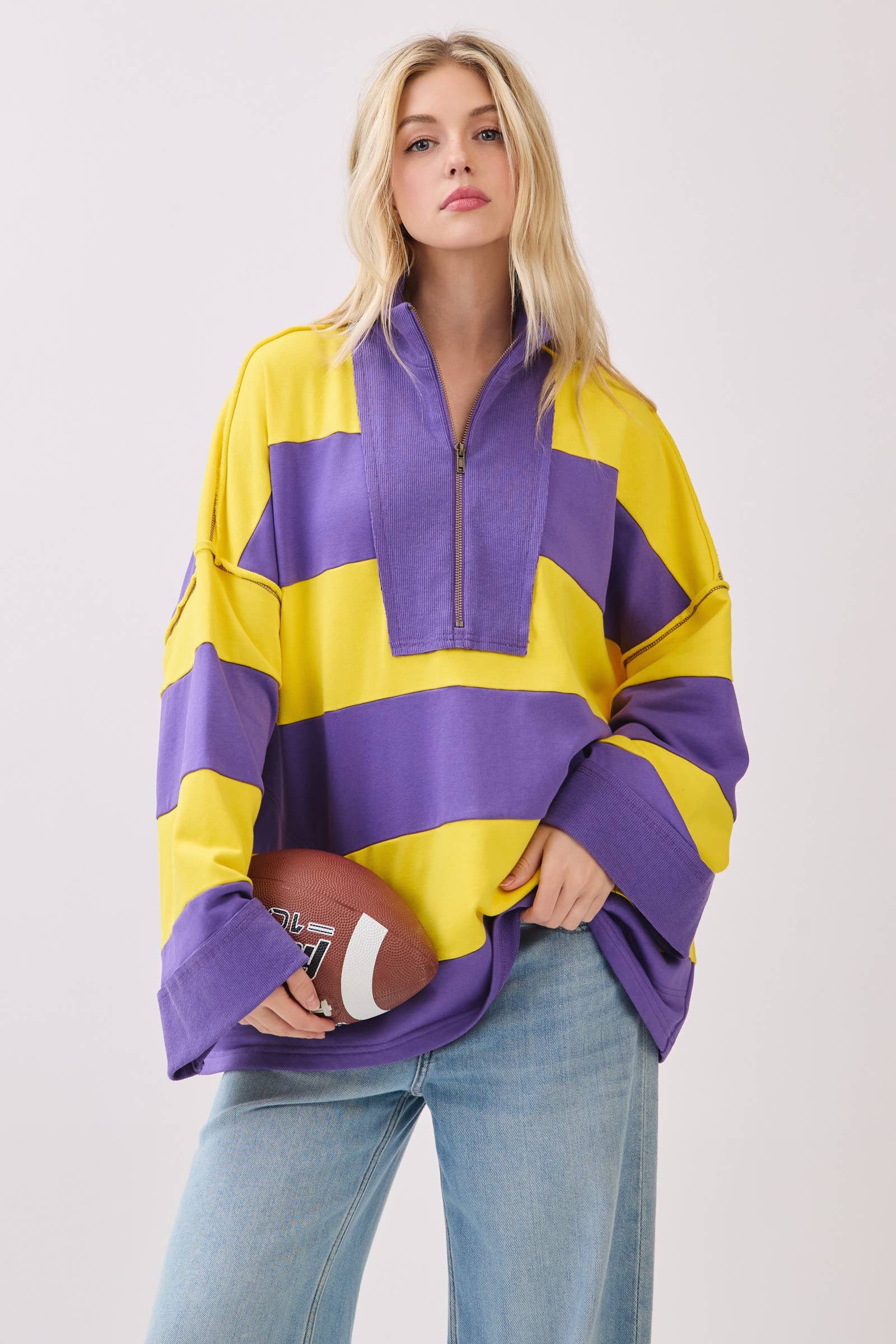 Sewn and Seen - Vente Sweat-shirt – femme - Pull à fermeture éclair rayé10