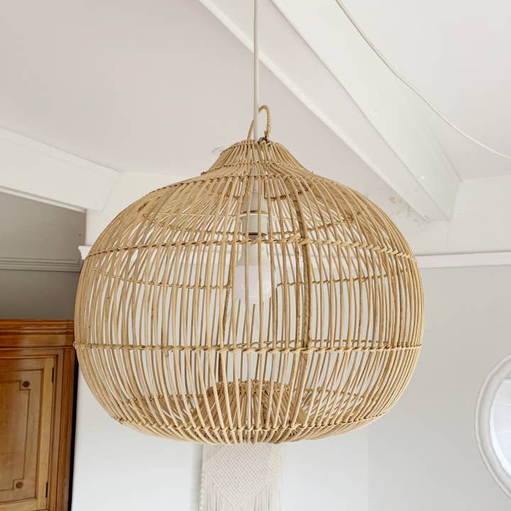 Round Bulb Shaped Basket Lampshade | Rattan Ceiling Pendant for wholesale by Jak Jak Home