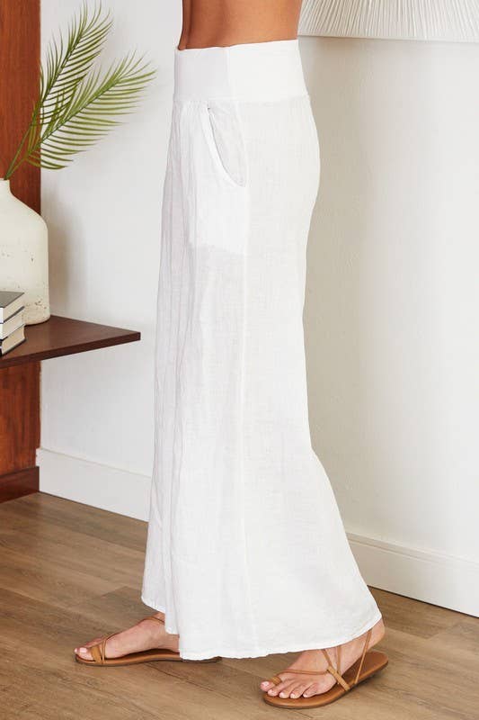 VENTI6 - Wholesale Pants - Women's - SOLID LINEN STRETCH WAISTBAND PANTS (8730-SOLID)1