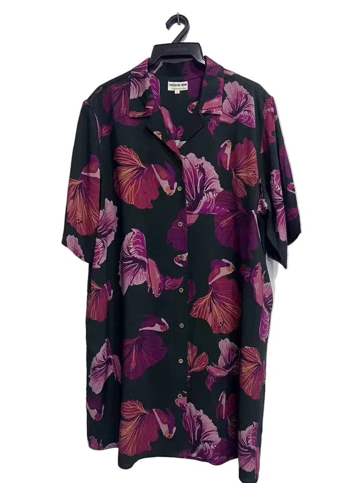 Robe-chemise pour femme en koibiscus pour la vente par Paradise Now Hawaiʻi
