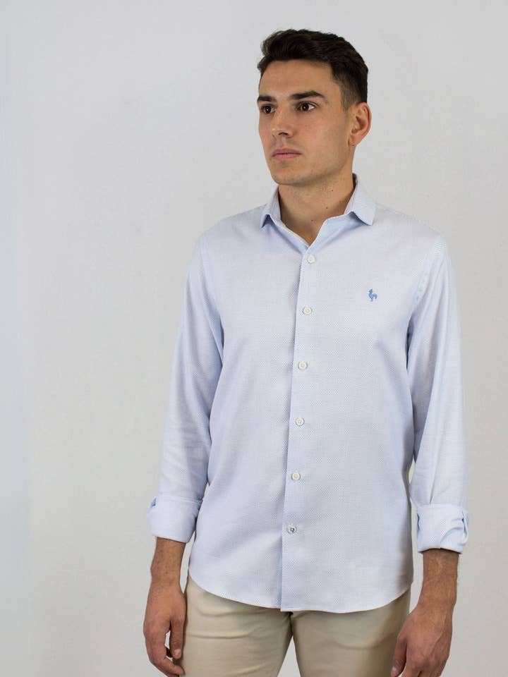 Camisa estructura geométrica blanca y azul para venta al por mayor de Patadegayo