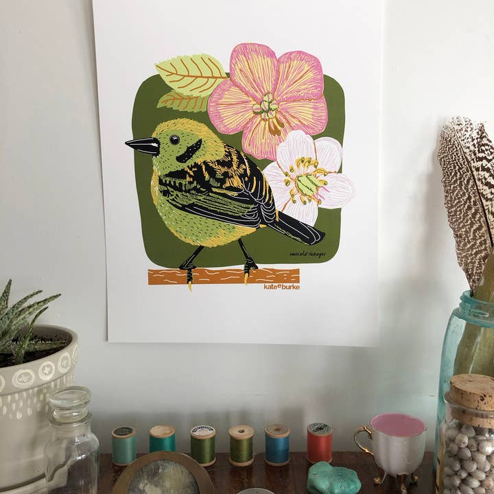 Kate E. Burke - Wholesale Art Print - Bird Series: Emerald Tanager 11x14 Digital Print