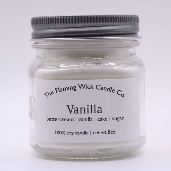 The Flaming Wick Candle Co. - Wholesale Jar/Filled Candle - Vanilla soy candle glass mason jar with pewter lid0