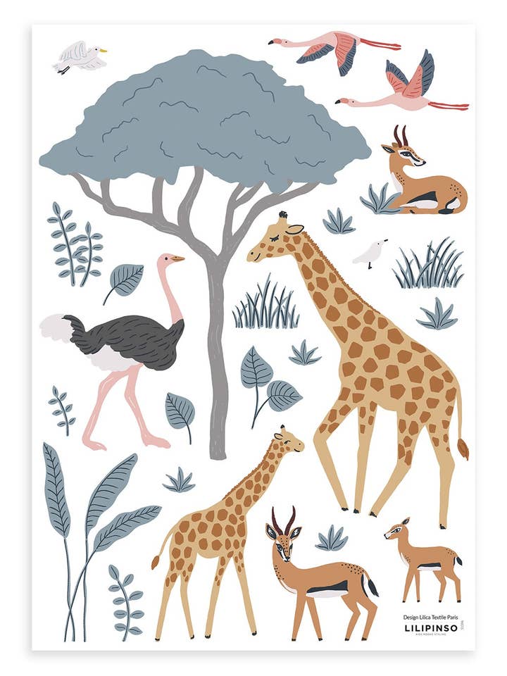 TANZANIA - Stickers muraux animaux savane girafe, gazelle ... (S1396) for wholesale by LILIPINSO