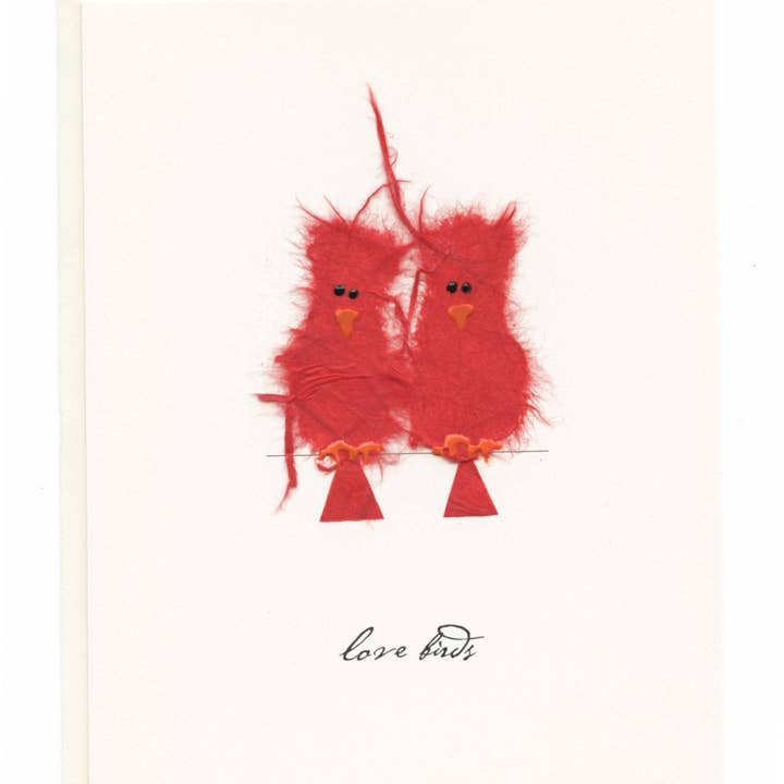 FLAUNT HANDMADE CORRESPONDENCES - Wholesale Love Card - "Love Birds" Two Red Birds