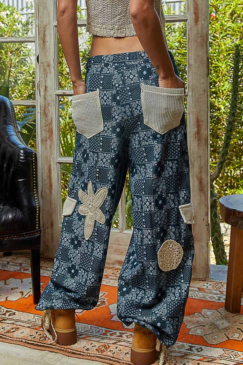 Pol Clothing - Wholesale Pants - Women's - Pleat Detail Floral Patchwork Cargo Pants11