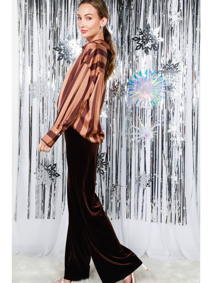 Vine & Love - Wholesale Pants - Women's - Velvet Straight Wide-Leg High Rise Pants VP81978A11