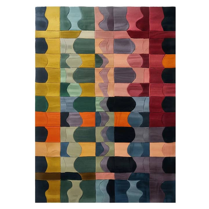 Bauhaus Patchwork Hand Tufted Wool Rug for wholesale by Maia Homes