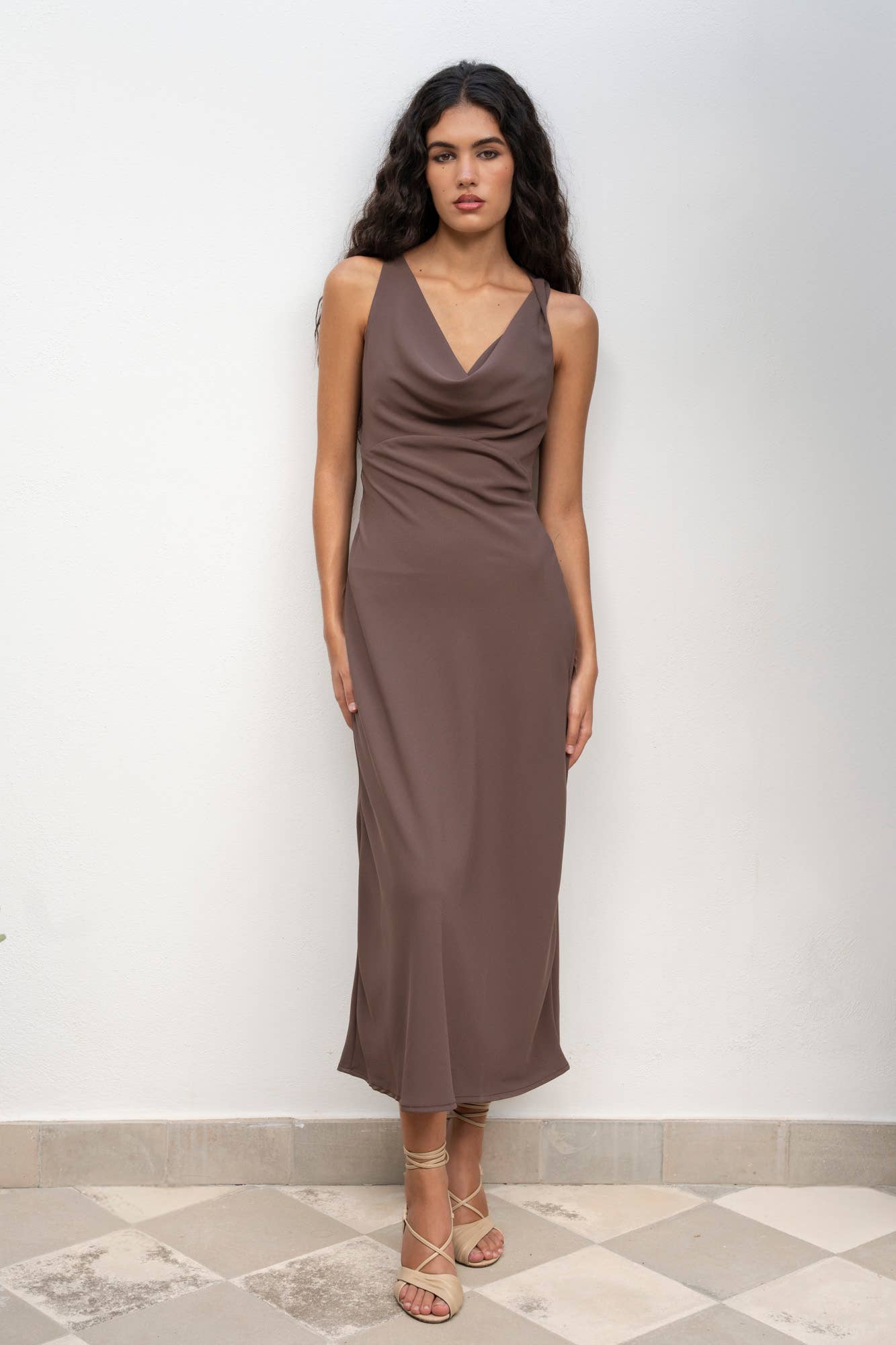 Brown CROSS-BACK MIDI DRESS for wholesale on Faire0