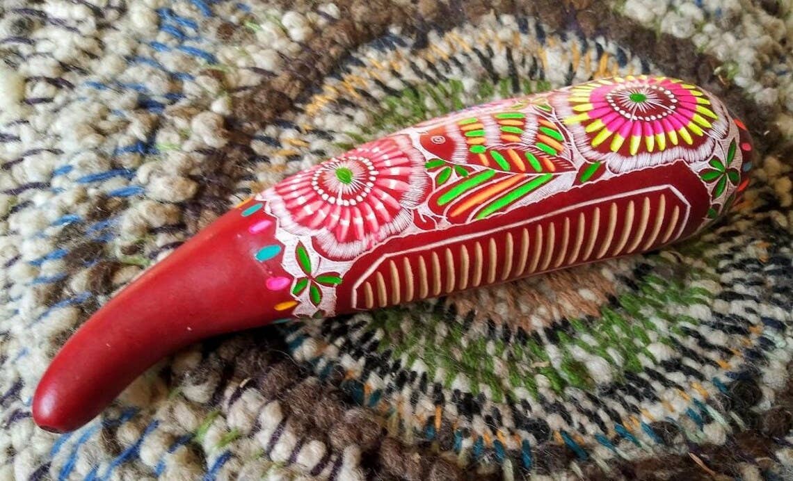 Sanyork Fair Trade - Wholesale Musical Instrument - Color Dyed Floral Gourd Rainstick 12" Primavera Spring1