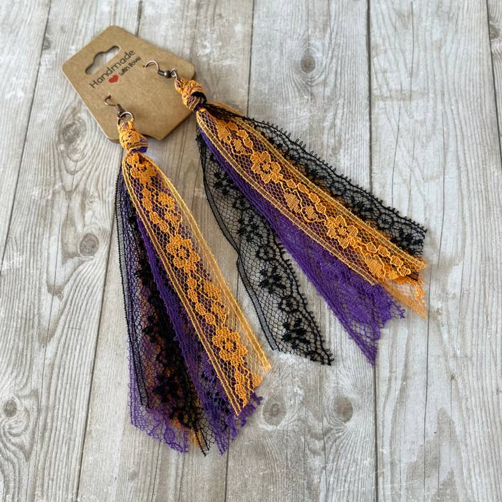 Halloween Lace Tassel Earrings Witchy Blend for wholesale by Open Window Studios