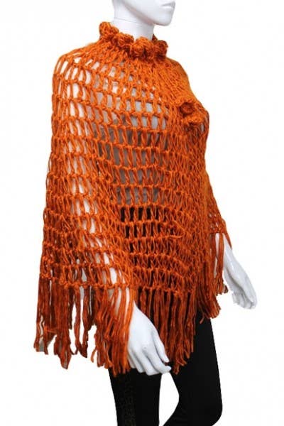 Cap Zone - Wholesale Poncho - Women's - Crochet Cage Hand Knit Poncho2