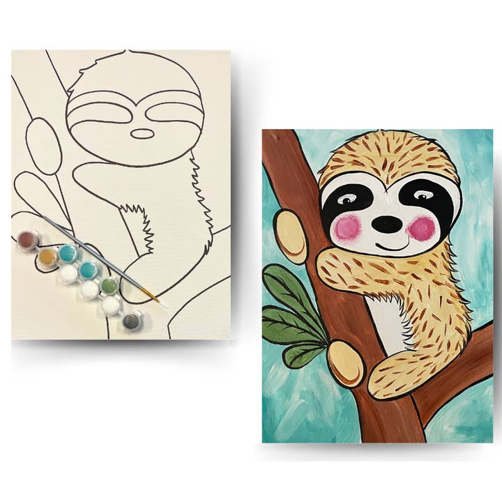 Sloth - DIY Canvas Paint Kit - Includes Paint & Brush for wholesale by Painted Grape