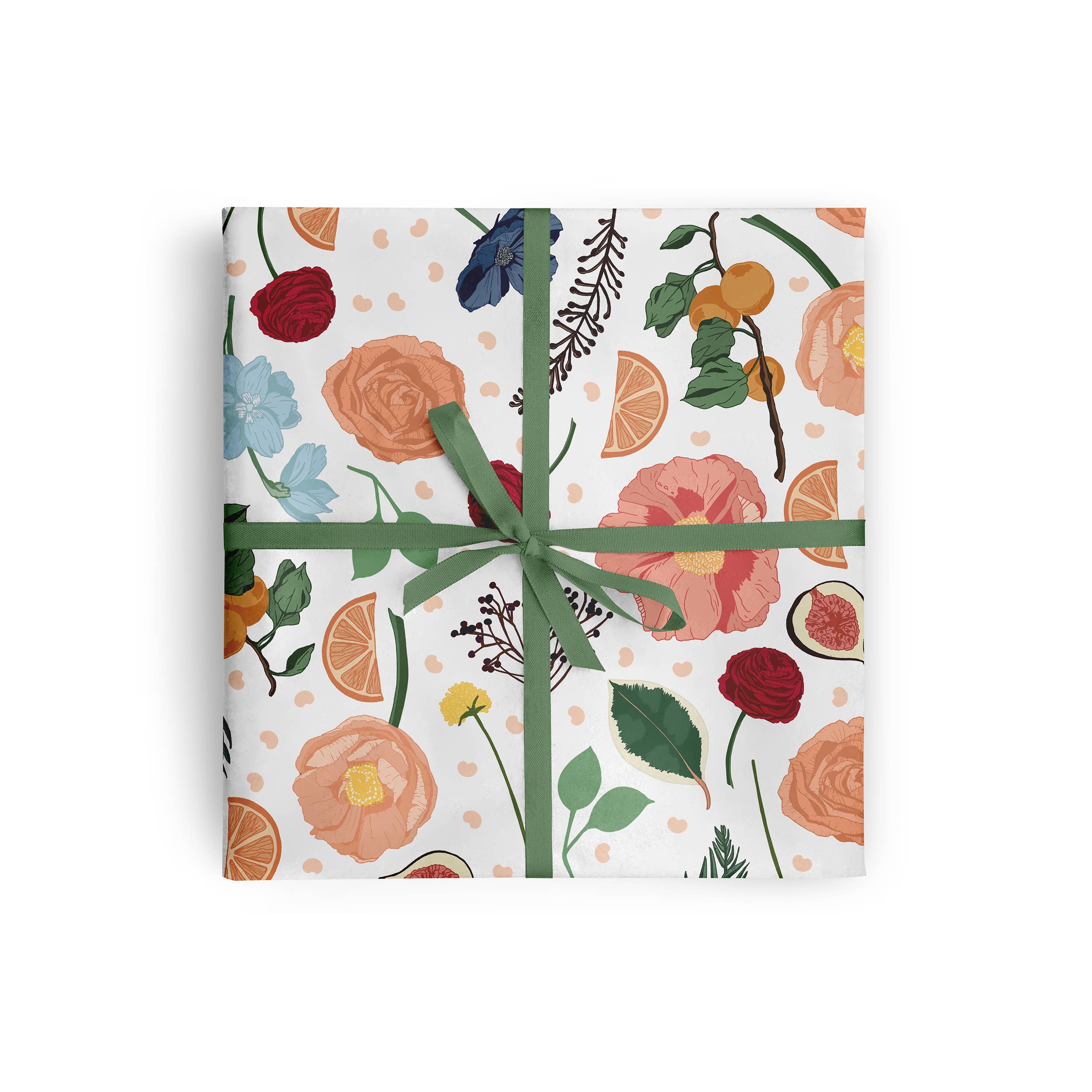 Wildwood Paper - Wholesale Flat wrap - Bramble - White Floral Fruit Pattern Luxury Gift Wrap Sheet
