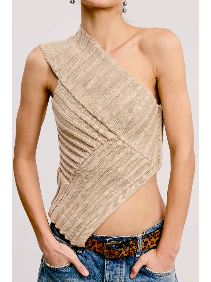 Mimosa - Wholesale Knit Top - Women's - One-Shoulder Asymmetrical Ribbed-Knit Sweater Top12
