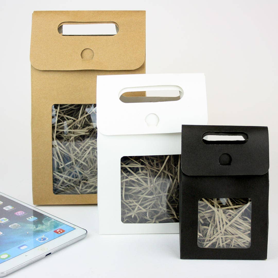 Emartbuy – Großhandel Geschenkboxen – Braune Kraftbox-Tasche mit transparentem Fenster und Griff — 12er-Pack6