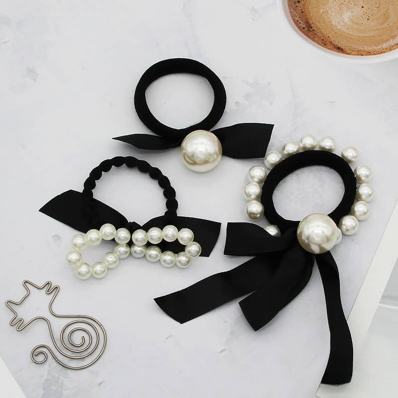 ACCITY - Wholesale Scrunchie - Women's - Pearl Lace Houndstooth Bow Hair Tie_CWAHA0804910