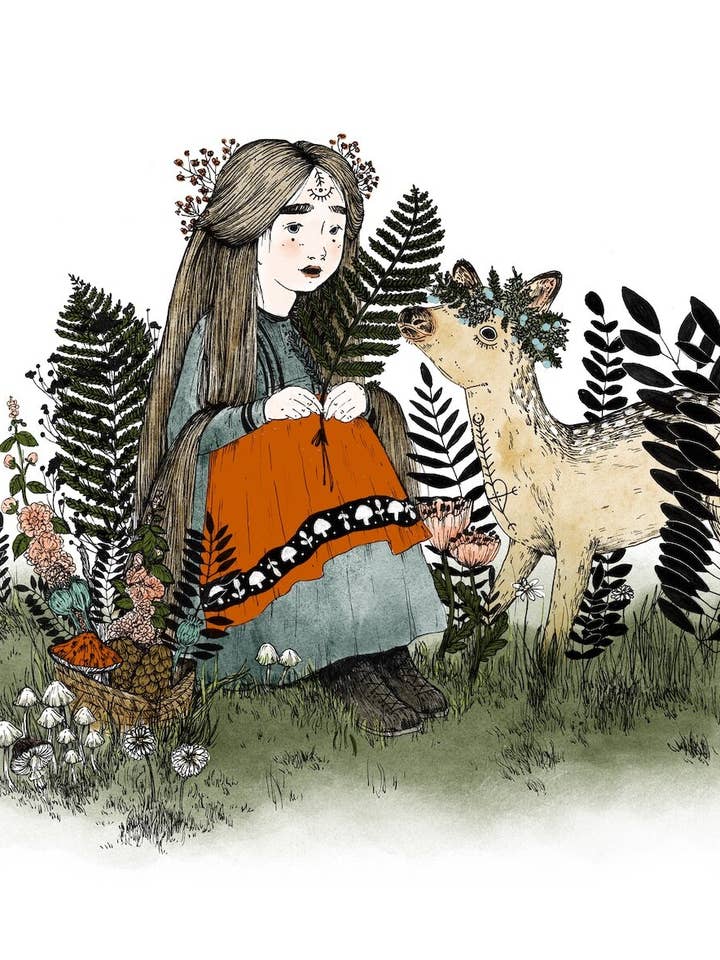 11 x 14 The Witch and her Fawn Familiar Art Print for wholesale by Marika Paz Illustration