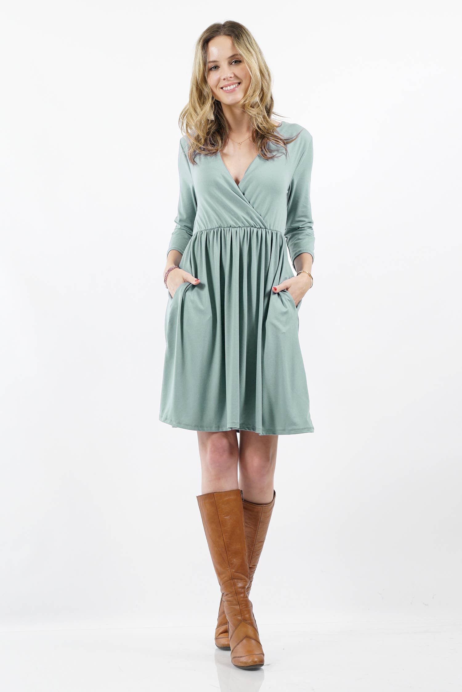 42POPS - Wholesale Tunic - Women's - ,...SI-15612 3/4 SLEEVE Empire Surplice Shirred TWO-POCKET TUNIC6