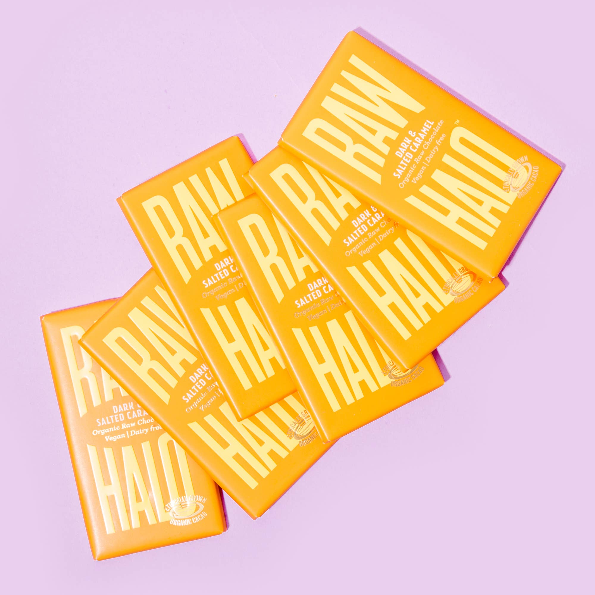 Raw Halo – wholesale Chocolate bar – Dark & Salted Caramel Organic Vegan Chocolate 35g2