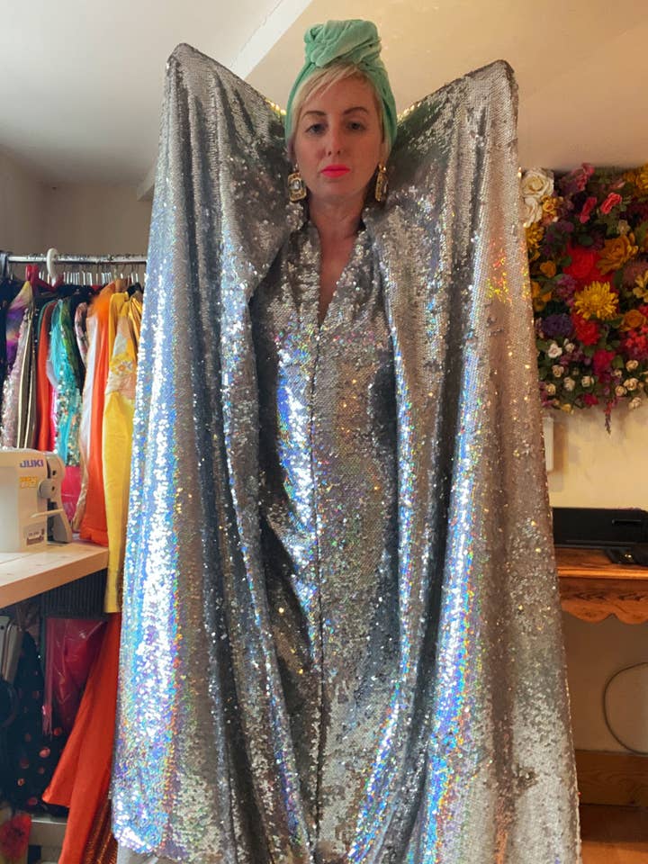 Fumbalinas - Wholesale Kaftan - Women's - Silver Metallic Holographic/ Sequin Kaftan Gown / Dress25