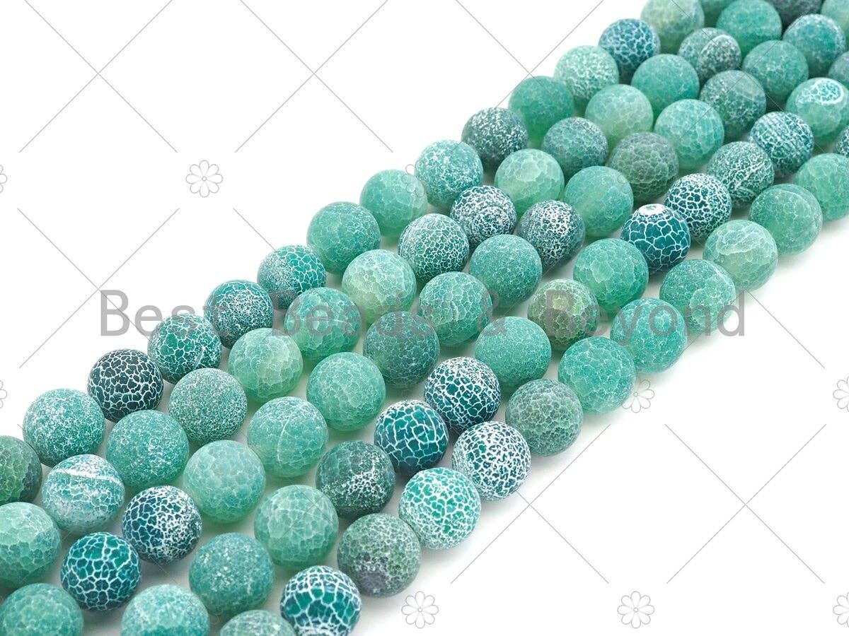 BestBeads&Beyond - Wholesale Beads - High Quality Natural Green Matt Fire Cracked Agate, Round 6mm/8mm/10mm/12mm Fire Agate, Green Fire Agate, 15.5" Full Strand, sku#UA1461