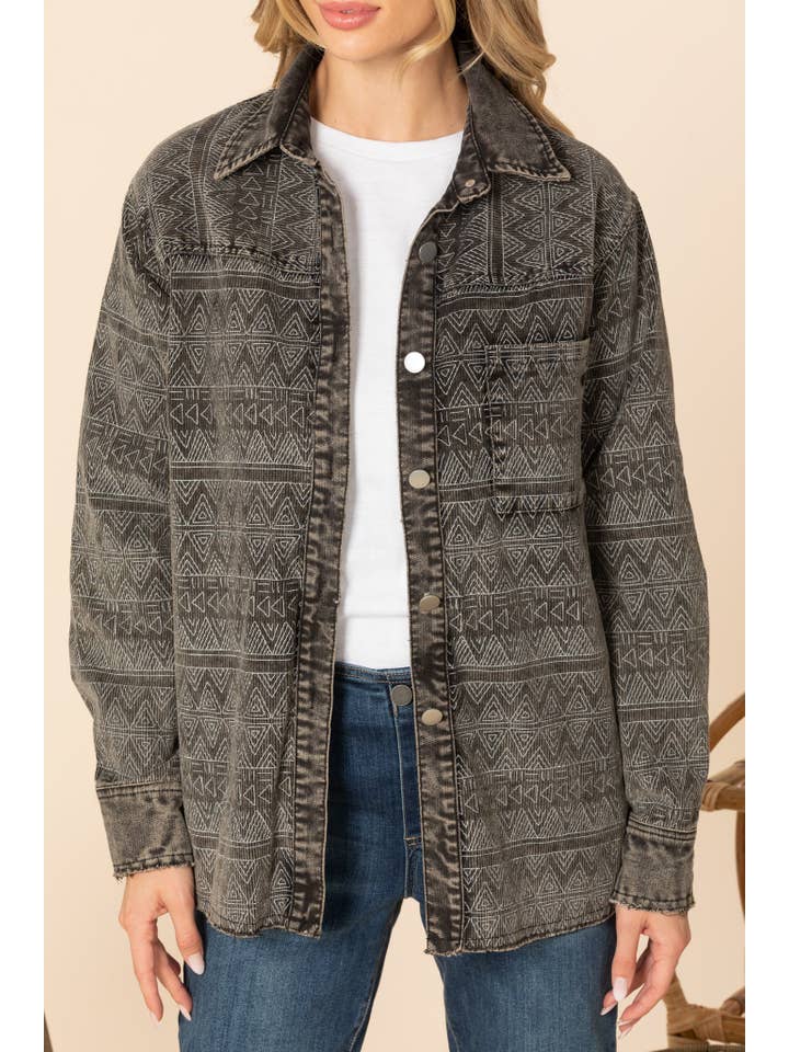 EP-JK27601 Western Printed Washed Black Denim Corded Jacket for wholesale on Faire2