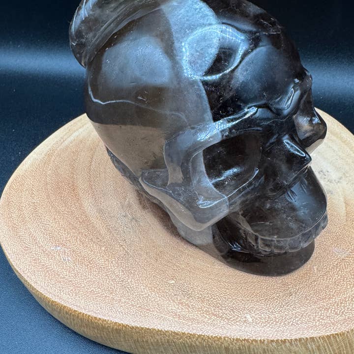 The 7 Directions - Wholesale Spiritual Stone/Crystal - 3.9 lb Unique Smoky skull w/ snake carving H368