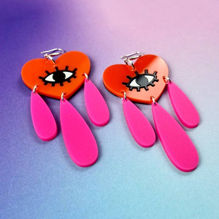 All Seeing Heart Örhängen - Orange för wholesale av Edenki