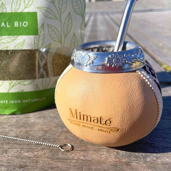 MI MATE - Wholesale Drinking Glass/Cup - Traditional faux leather gourd + bombilla