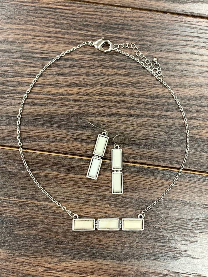 734409, White Turquoise Necklace Earrings Set for wholesale by ISAC Trading Inc