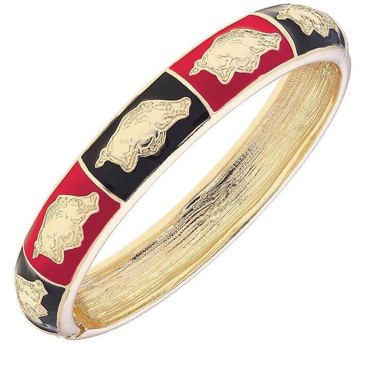 Arkansas Razorbacks Sculpted Enamel Checkered Hinge Bangle for wholesale by Canvas Style
