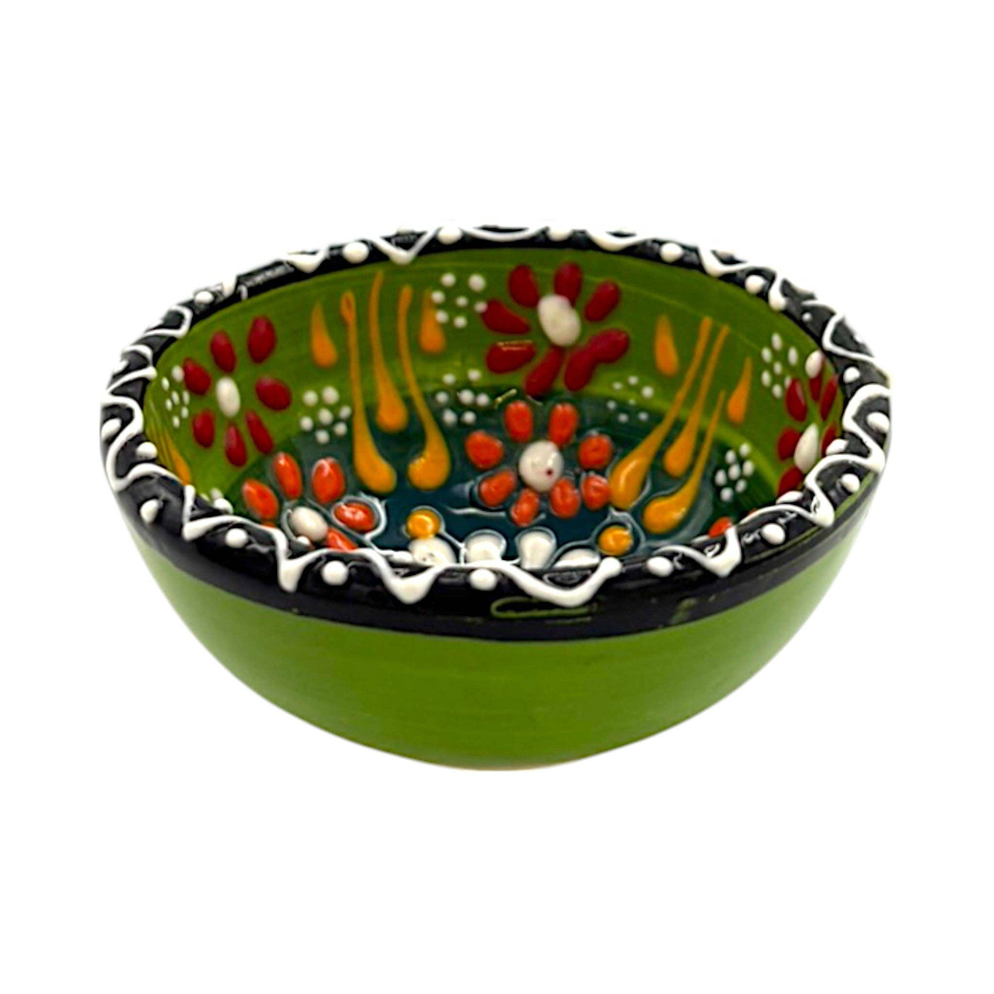 cotonIQ - Venta al por mayor Bandejas/platos/boles decorativos - Cuenco de cerámica pintado a mano con flores verdes - 8 cm1