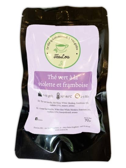 Té verde con violeta y frambuesa - bolsa de 70 g para venta al por mayor de Tealou