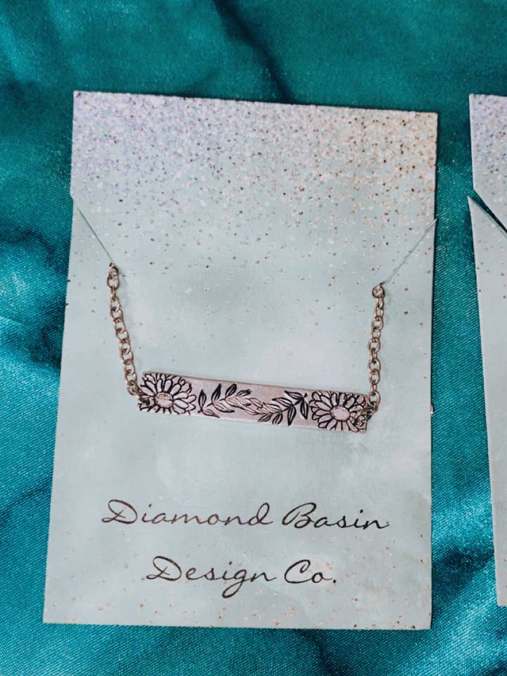 Floral bar necklace for wholesale by Diamond Basin Design Co.