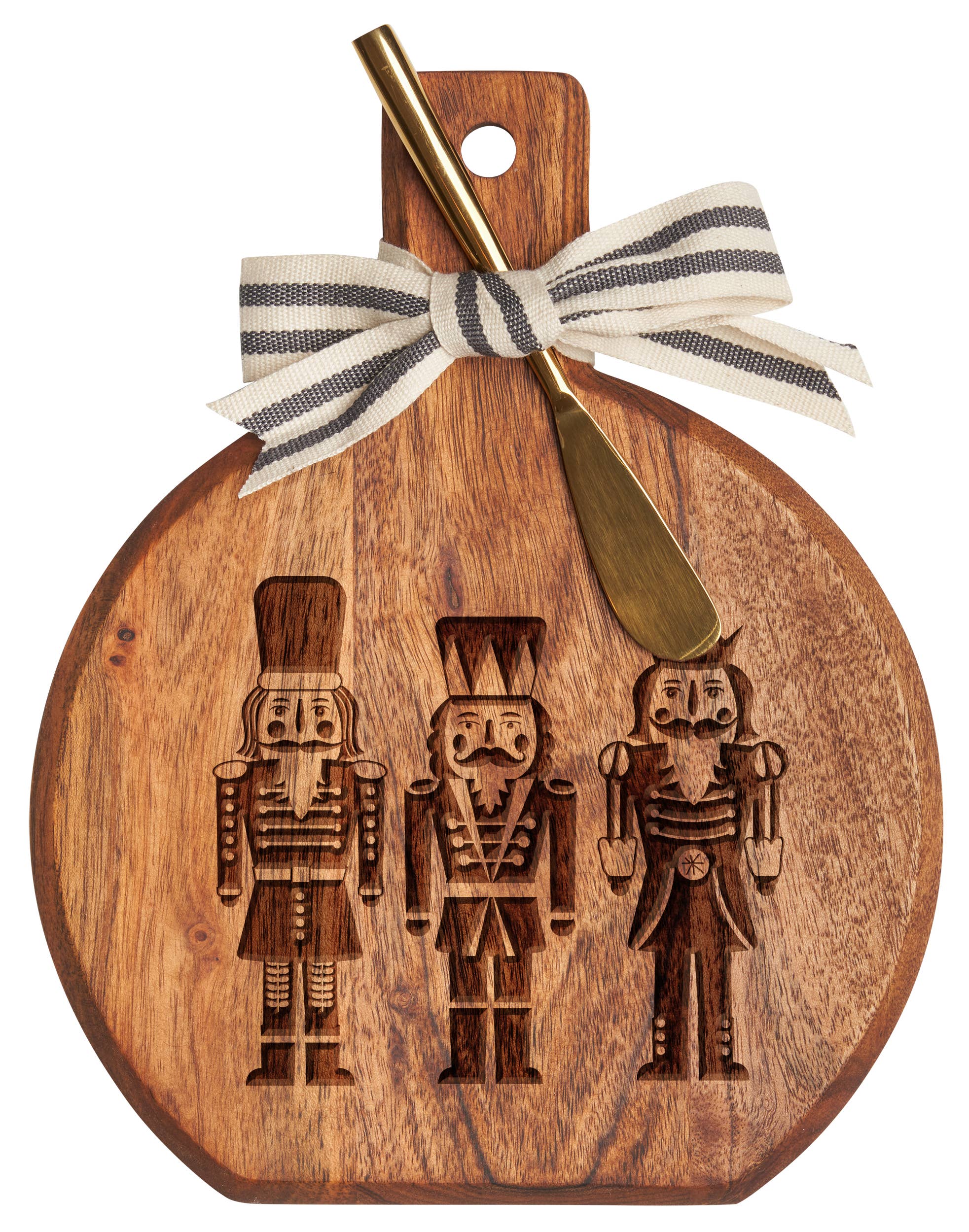 Sophistiplate - Wholesale Cutting Board - Acacia Bevel Board w/ Ribbon & Spreader Knife | Nutcracker