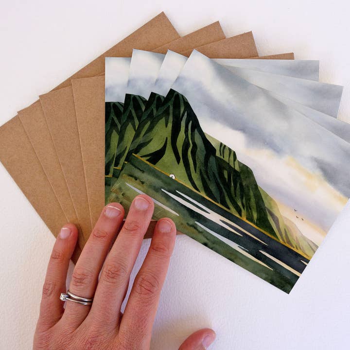 Set di otto biglietti di auguri Morgunn Fjall per la vendita all'ingrosso da parte di May We Fly