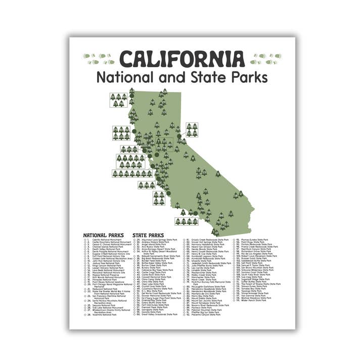 California National and State Parks Map & Checklist for wholesale by National Park Obsessed LLC