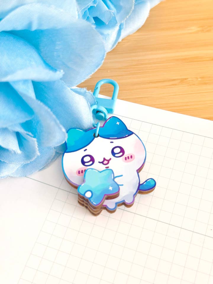 Hachiware Wooden Keychain for wholesale by Shiku Designs