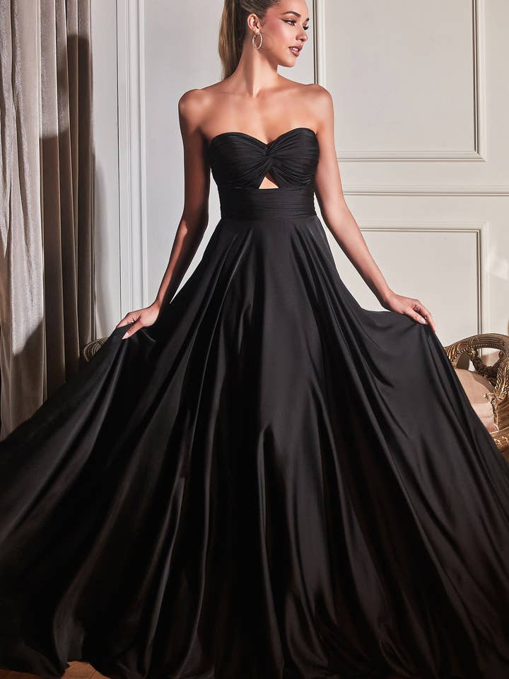 Ladivine by Cinderella Divine - Wholesale Gown - Women's - STRAPLESS A-LINE SATIN KEYHOLE DRESS