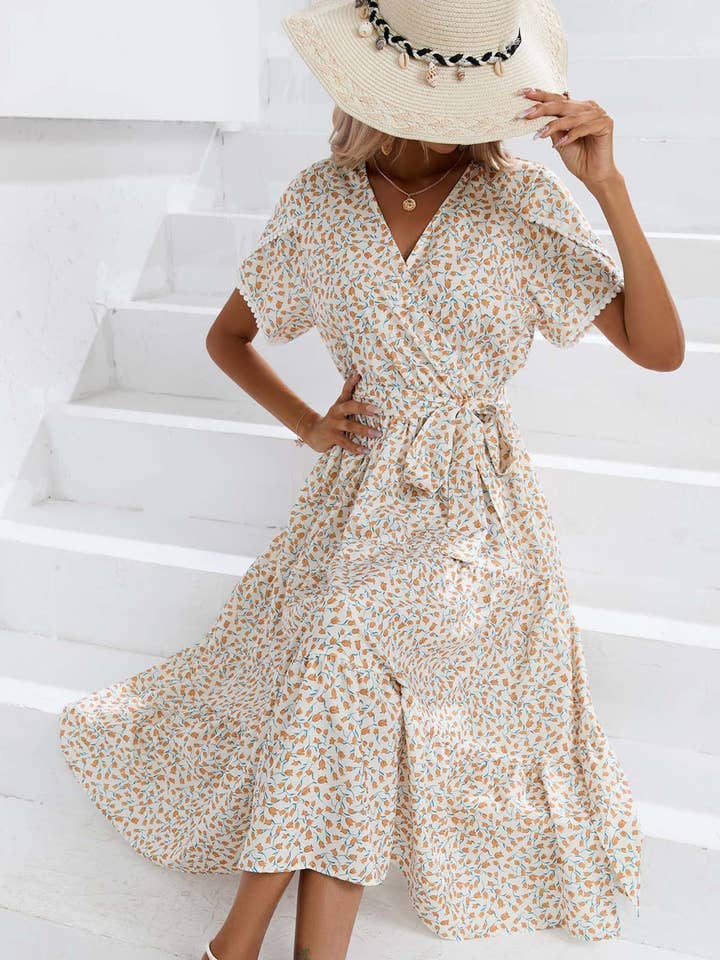 Wholesalesir - Wholesale Dress - Women's - Floral Split V-neck Dress