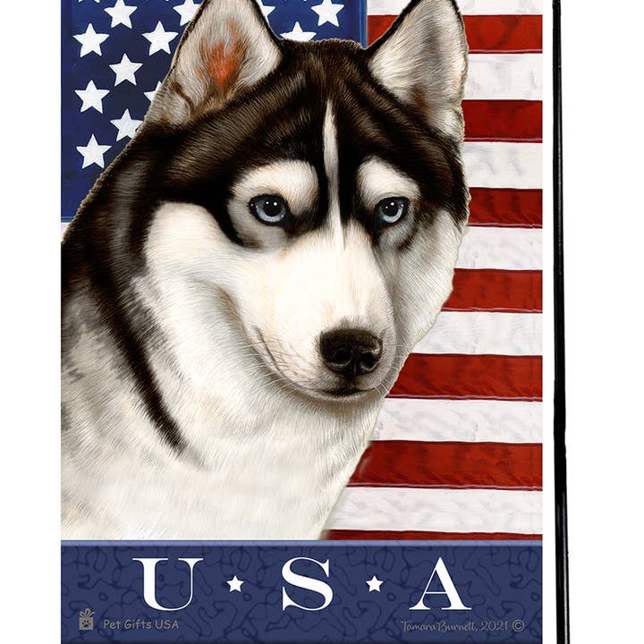 Pet Gifts USA, LLC - Venta al por mayor Bandera y manga de viento - Husky siberiano Blanco y negro Ojos azules True Blue Garden...