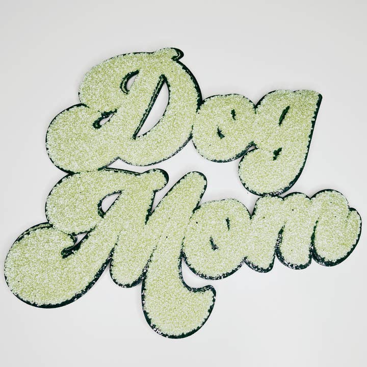 10" Dog Mom - Chenille Patch in Tan with Black backing for wholesale by TEELUX