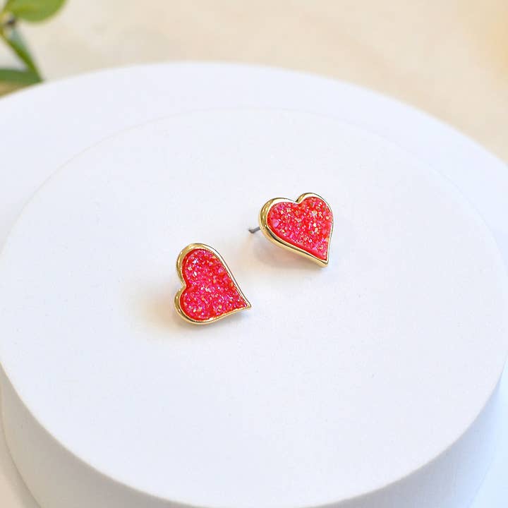StarryNYC - Wholesale Stud/Post Earrings - Uneven Resin Heart Druzy Button Stud Earrings13