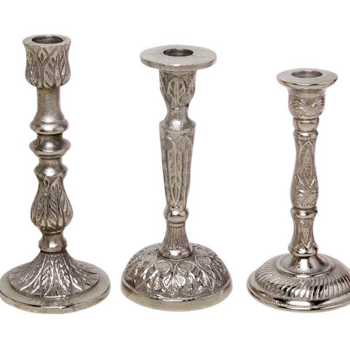 BIDKhome - Wholesale Tapered Candle/Candlestick - Set of 5 Raw Alum. Candle Sticks - RAW NICKEL