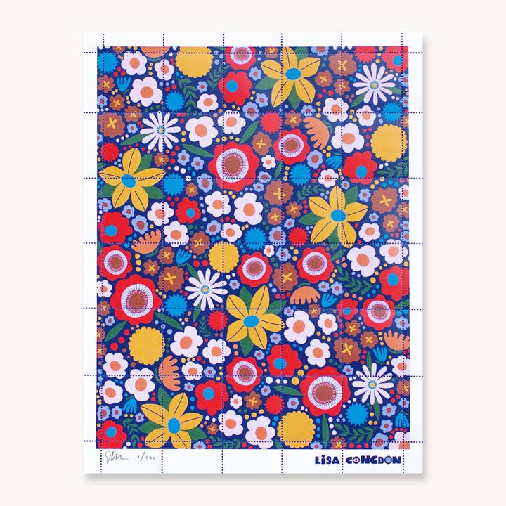Poster Stamp series 8 - Flower Field on Navy for wholesale by Lisa Congdon Art & Illustration