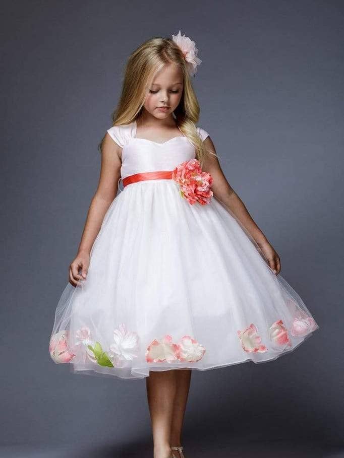 Vestido de Criança Pat Poly Dupioni com Pétalas Flutuantes por atacado de Petite Adele