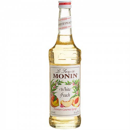 Sirop de fruit saveur pêche blanche premium Monin pour la vente par FIXTUREDISPLAYS